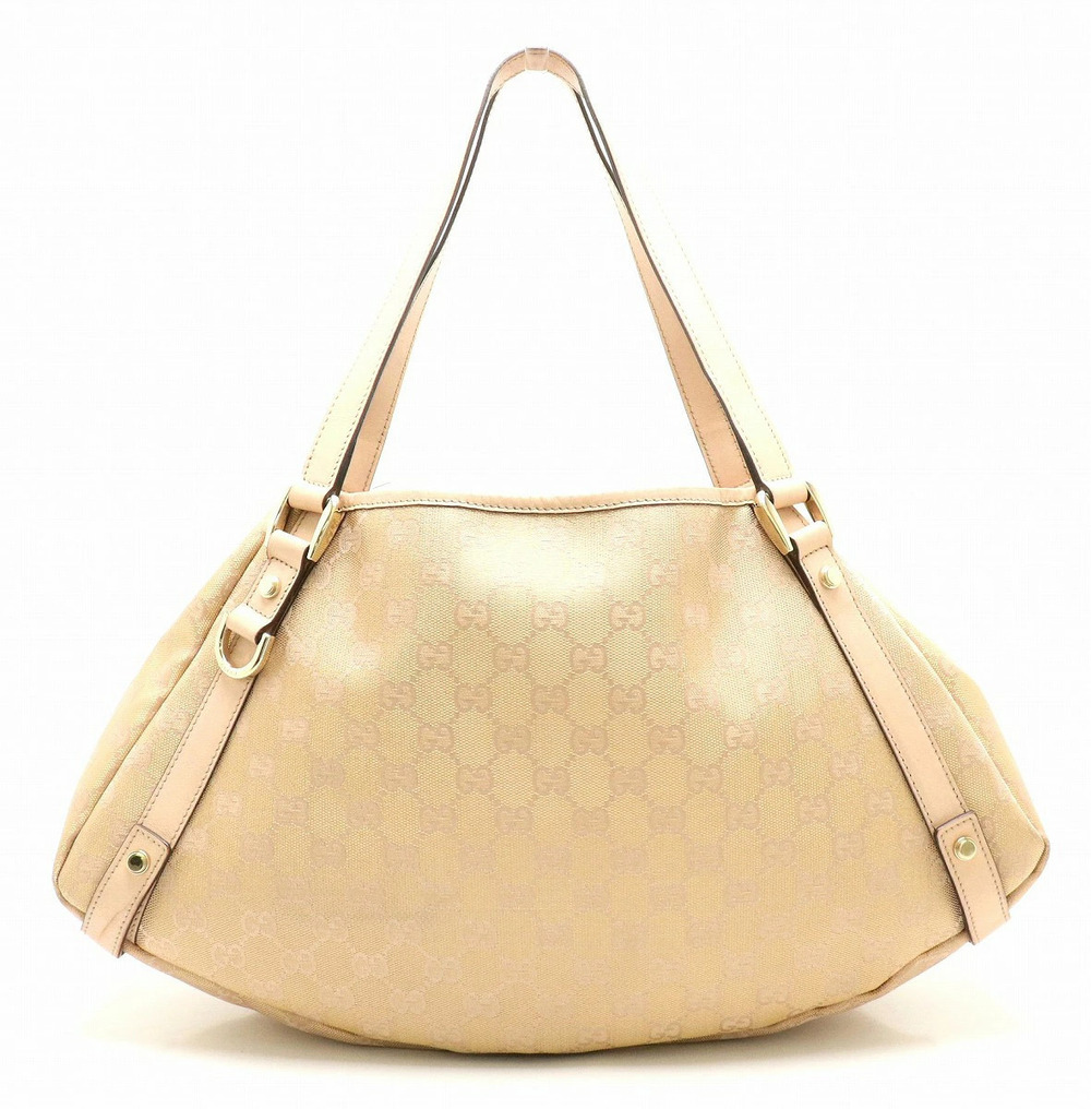 Gucci GG Canvas Shoulder Bag Leather Pink Beige Cream Gold